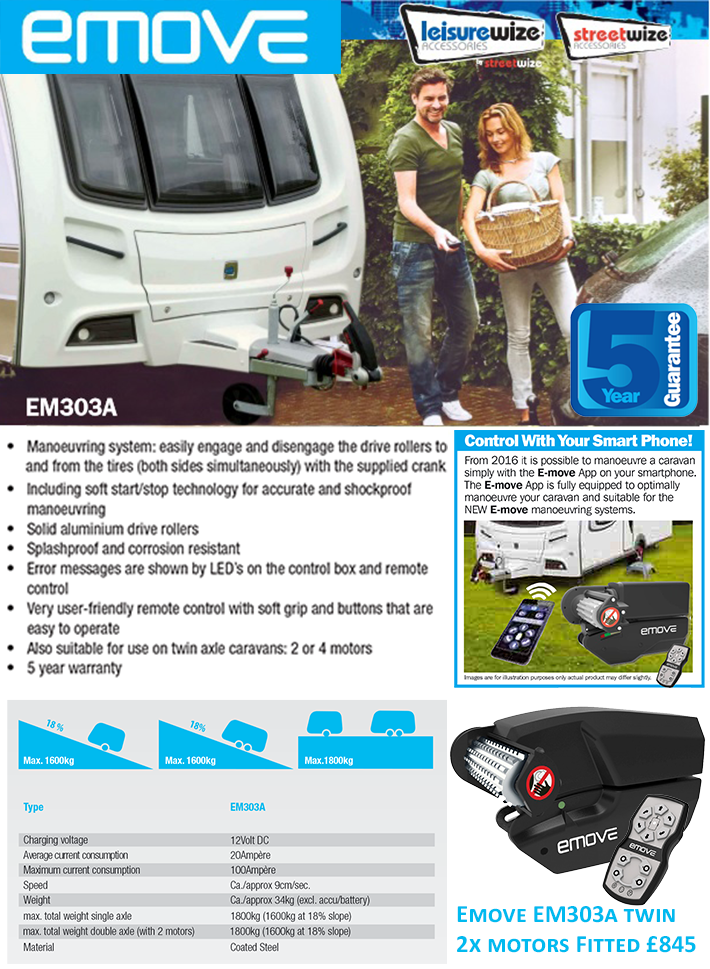 The Emove EM303a twin axle caravan manoeuvring system by Leisurewize is a perfect entry level caravan mover for the budget conscious caravanner